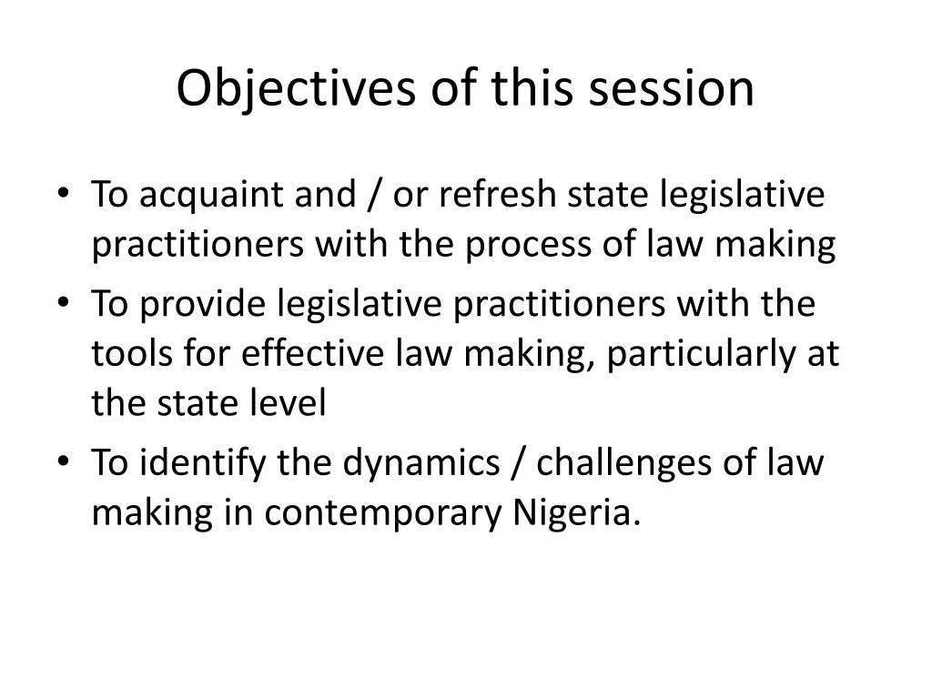 objectives of this session