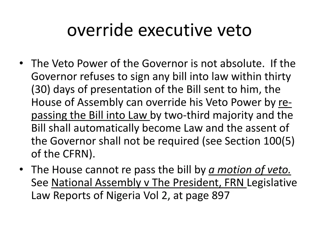 override executive veto