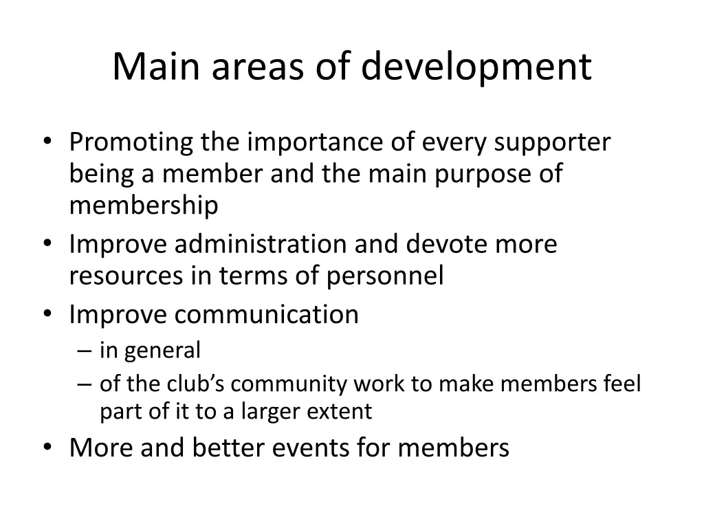 main areas of development