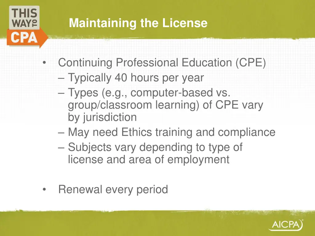 maintaining the license