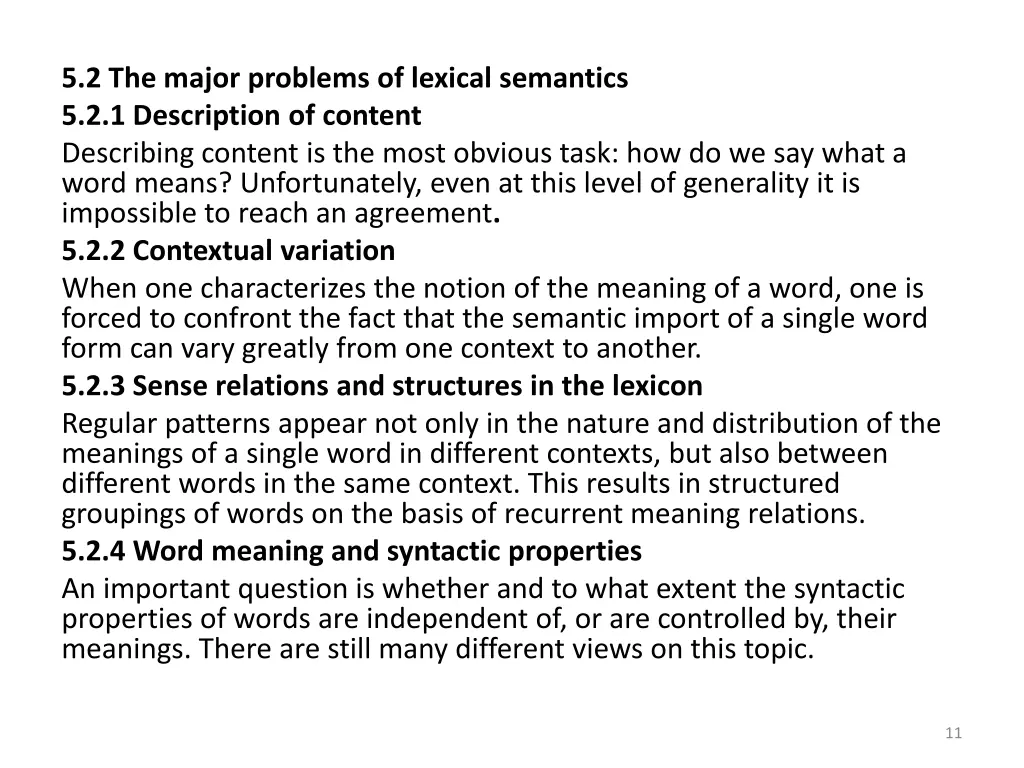 5 2 the major problems of lexical semantics