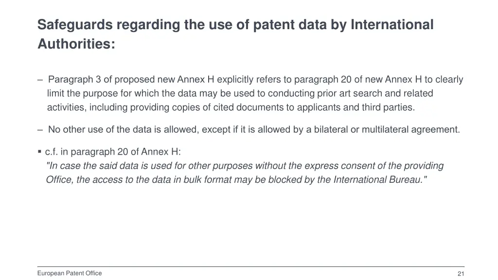 safeguards regarding the use of patent data