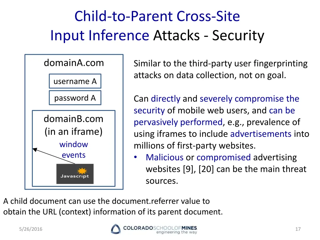 child to parent cross site input inference