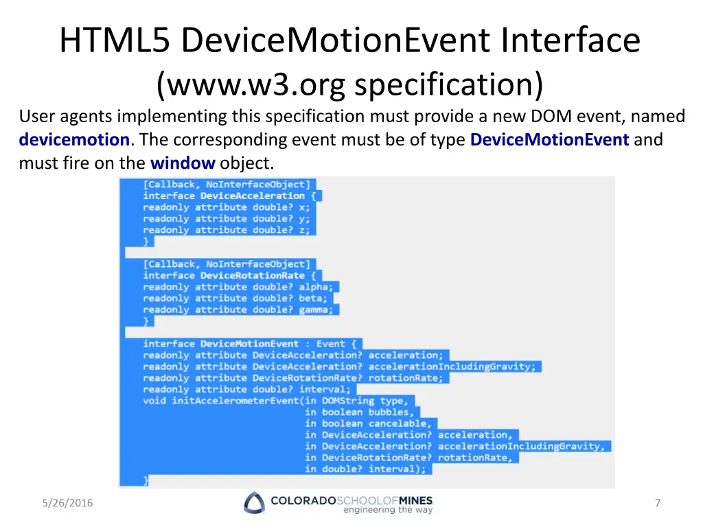 html5 devicemotionevent interface