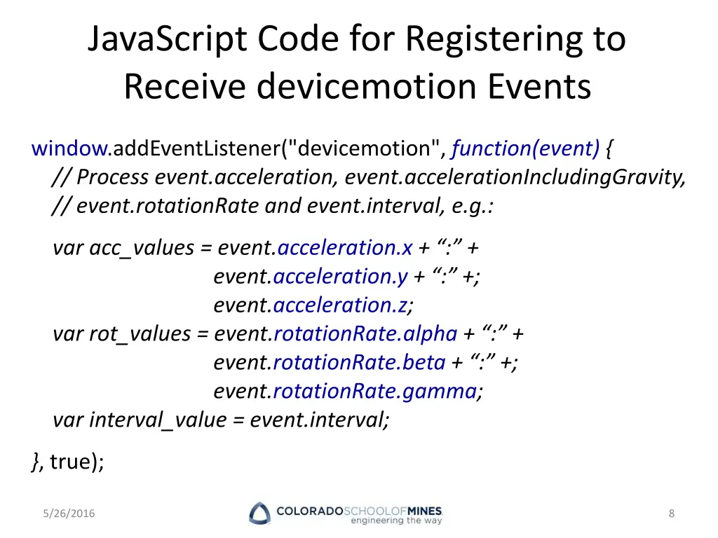 javascript code for registering to receive