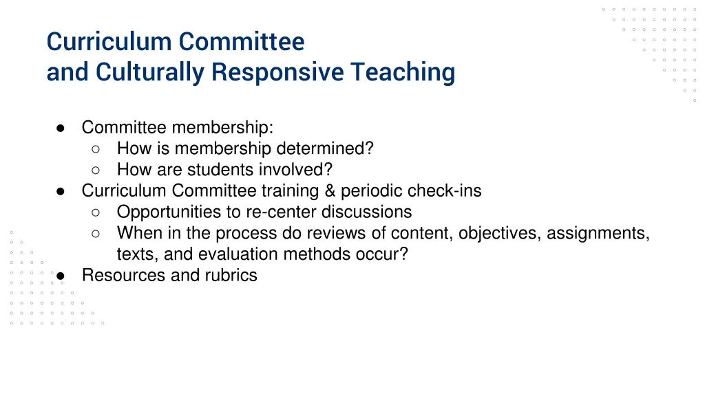 curriculum committee and culturally responsive