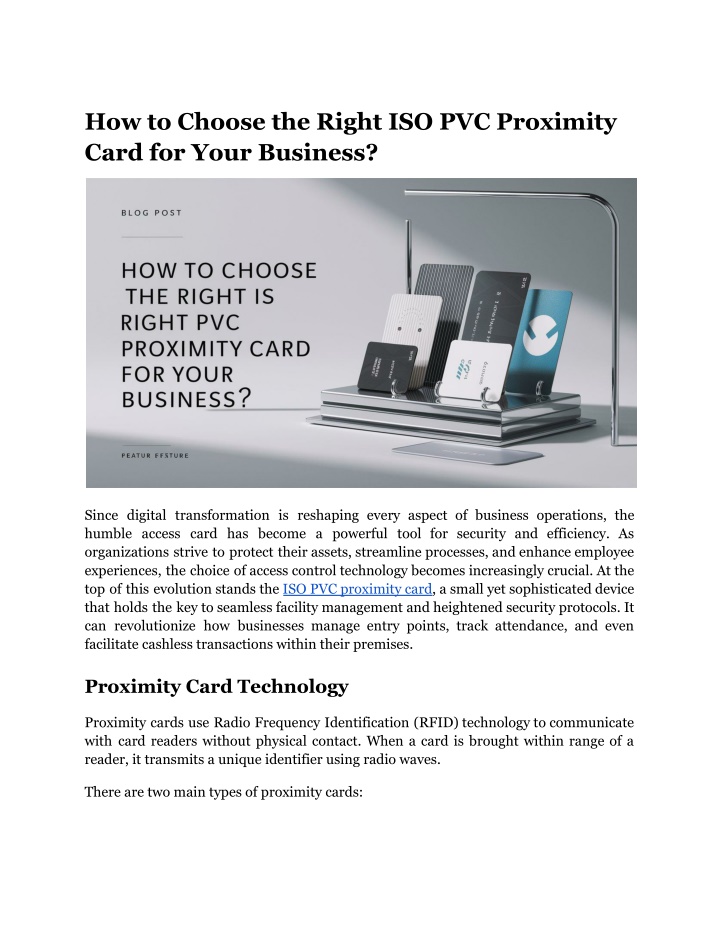 how to choose the right iso pvc proximity card