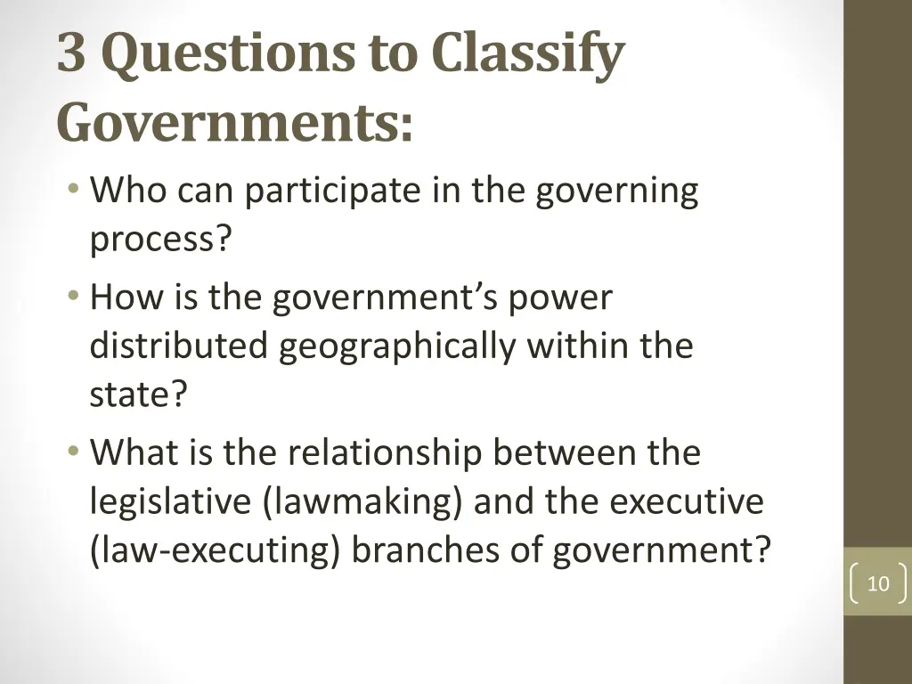 3 questions to classify governments