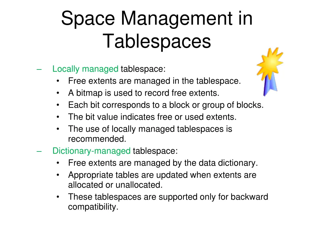 space management in tablespaces