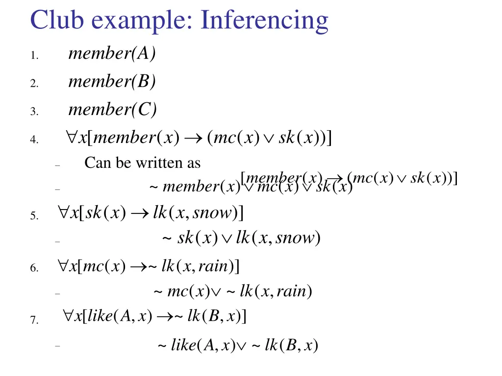 club example inferencing member a member b member