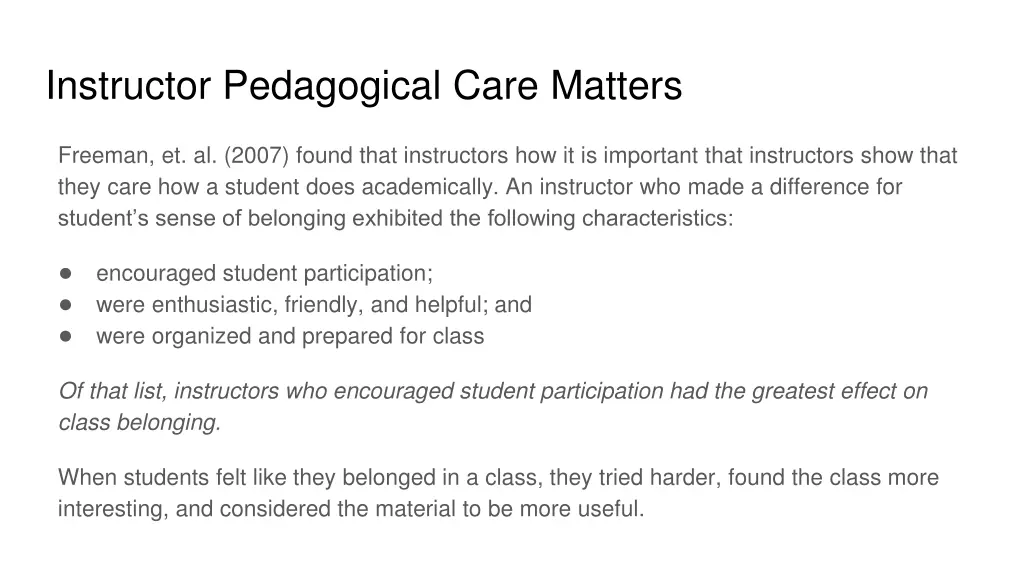 instructor pedagogical care matters