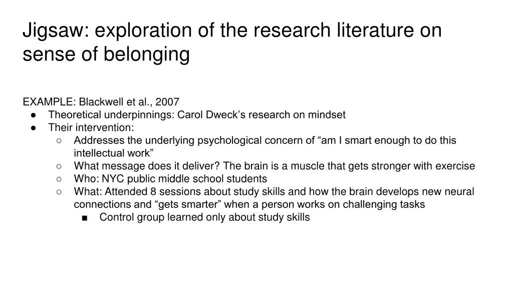 jigsaw exploration of the research literature