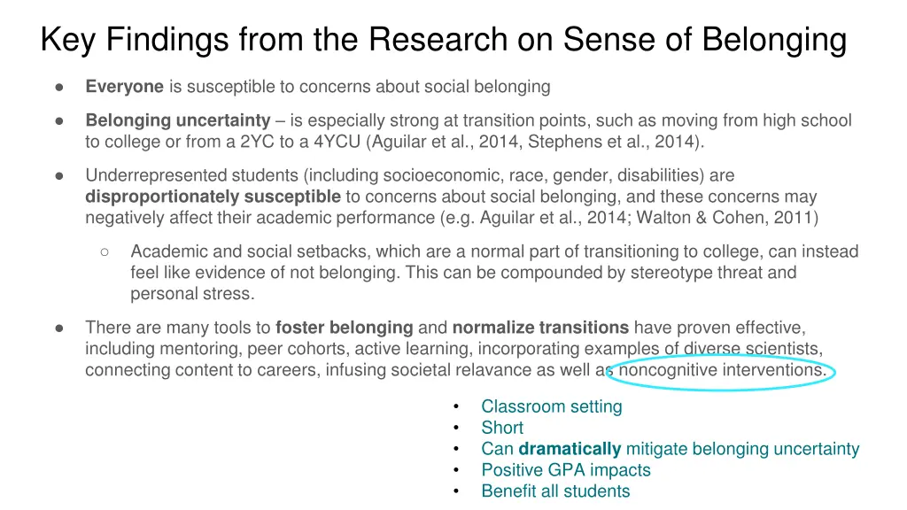 key findings from the research on sense