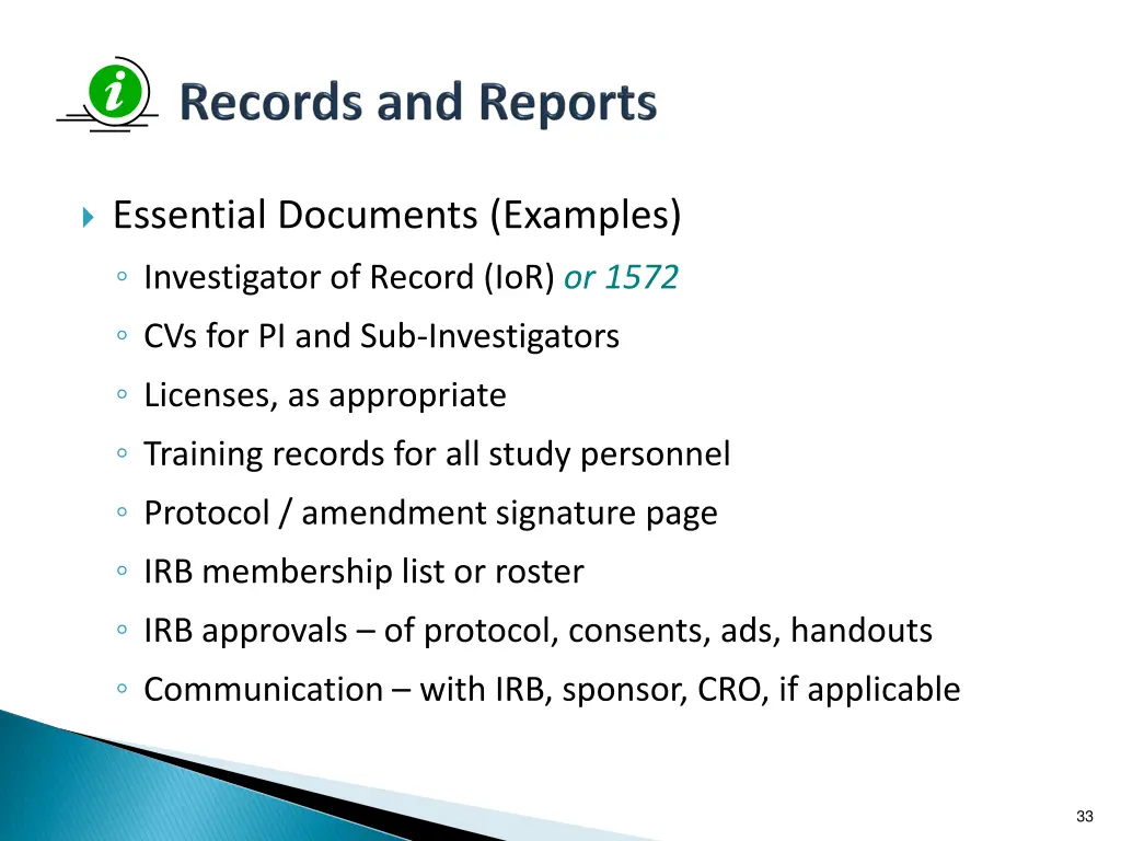 essential documents examples investigator