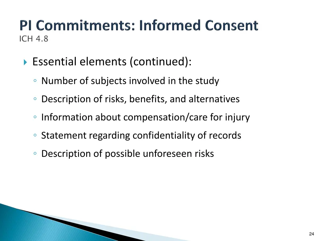 essential elements continued number of subjects