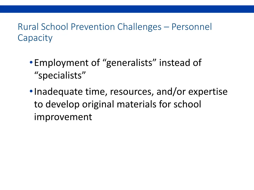 rural school prevention challenges personnel