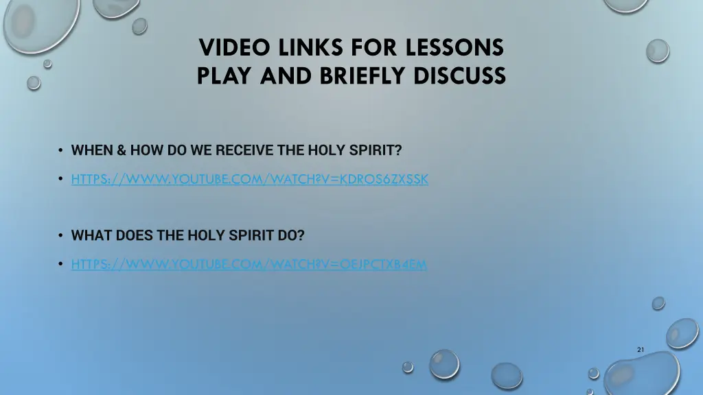 video links for lessons play and briefly discuss