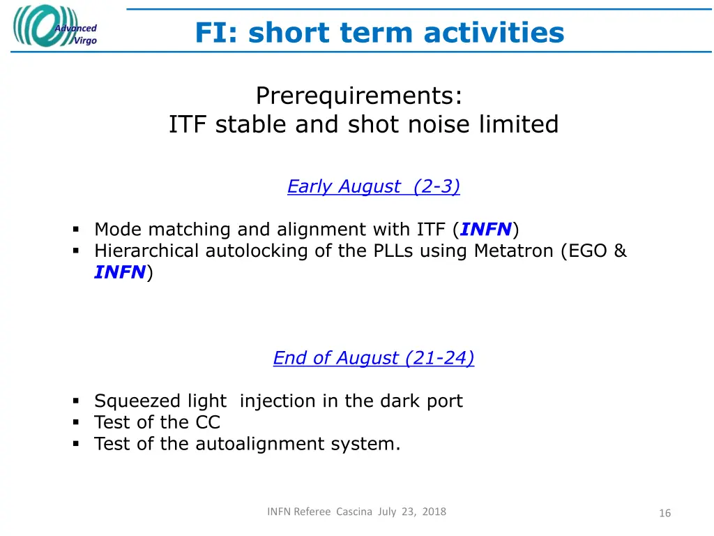 fi short term activities