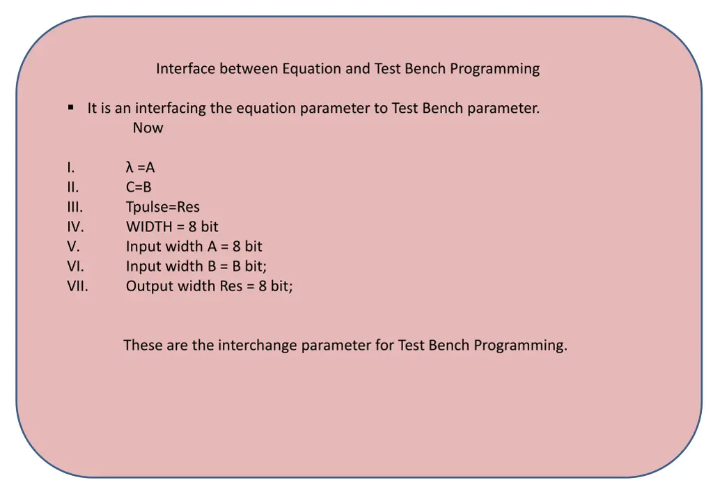 interface between equation and test bench