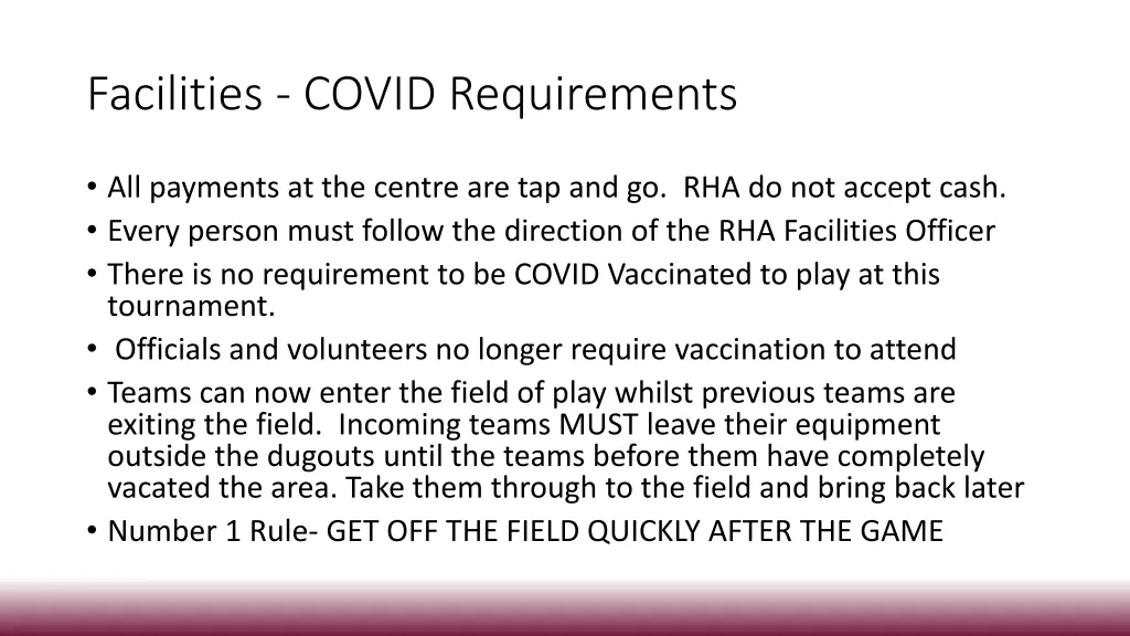 facilities covid requirements