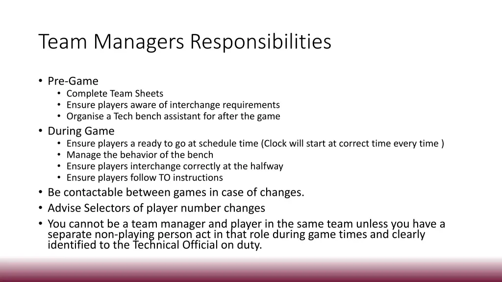 team managers responsibilities