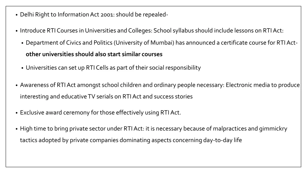 delhi right to information act 2001 should