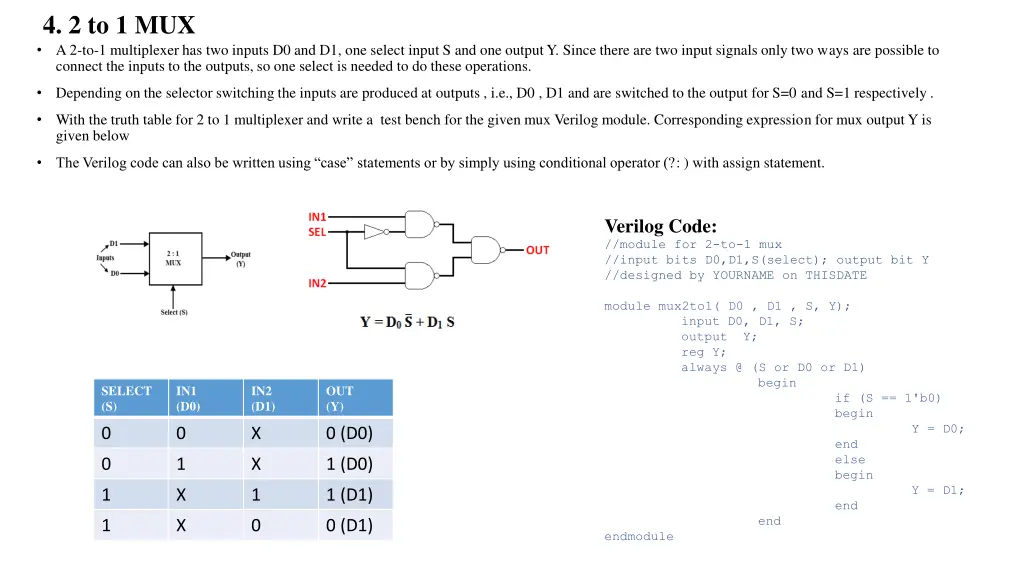 4 2 to 1 mux a 2 to 1 multiplexer has two inputs