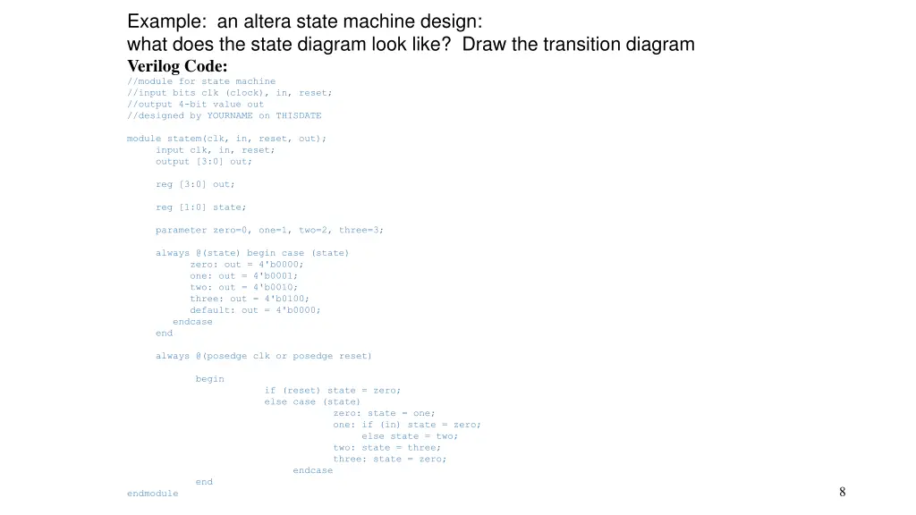 example an altera state machine design what does