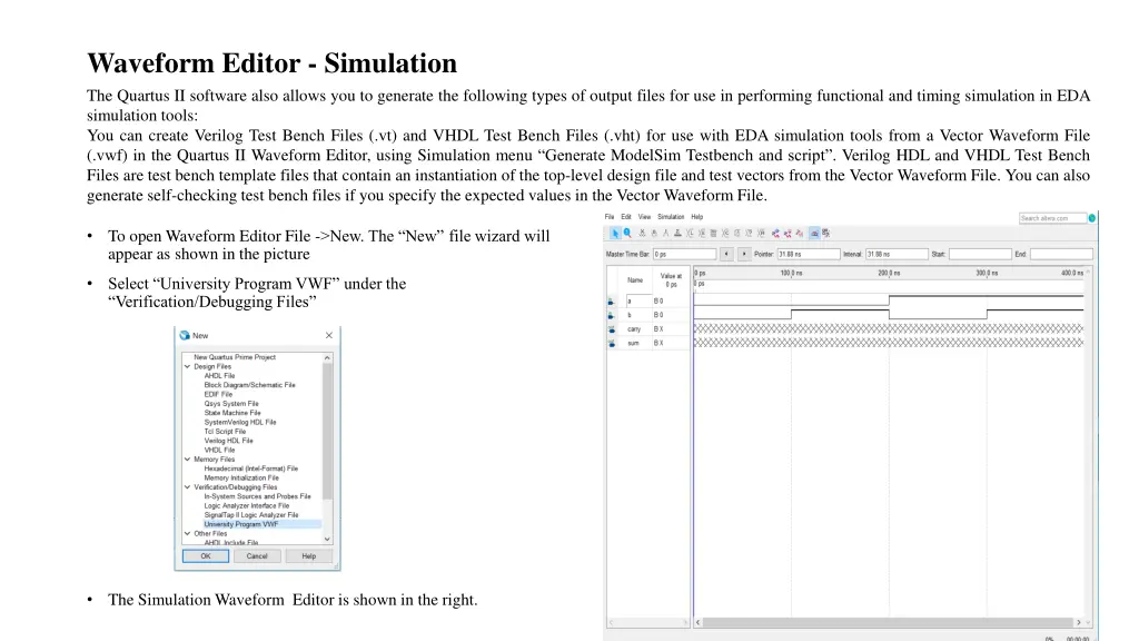 waveform editor simulation the quartus