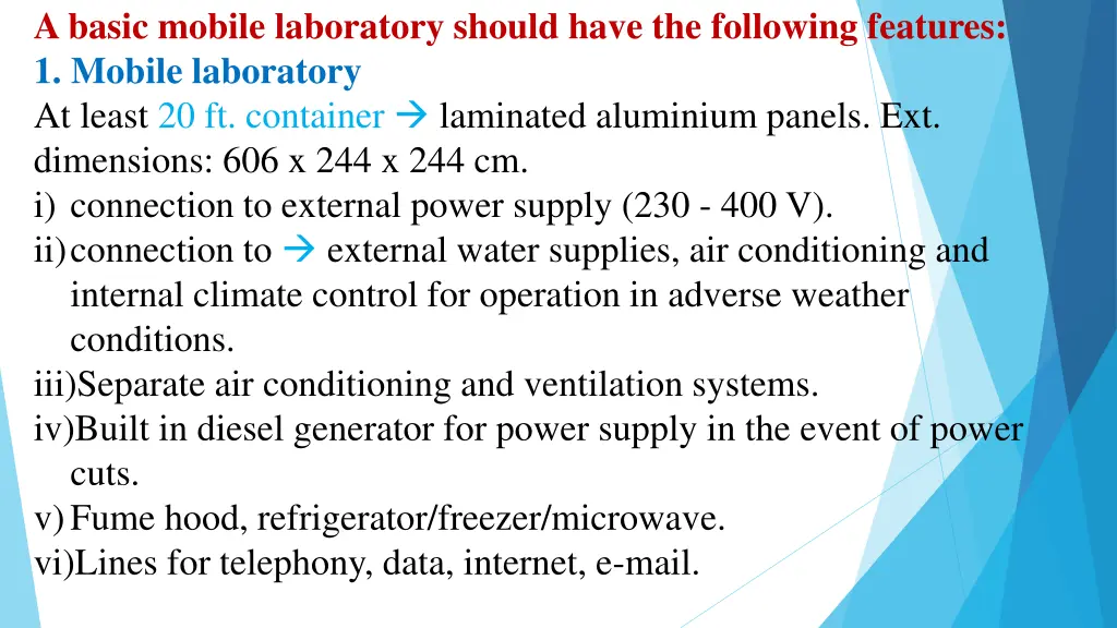 a basic mobile laboratory should have