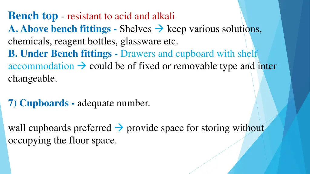 bench top resistant to acid and alkali a above