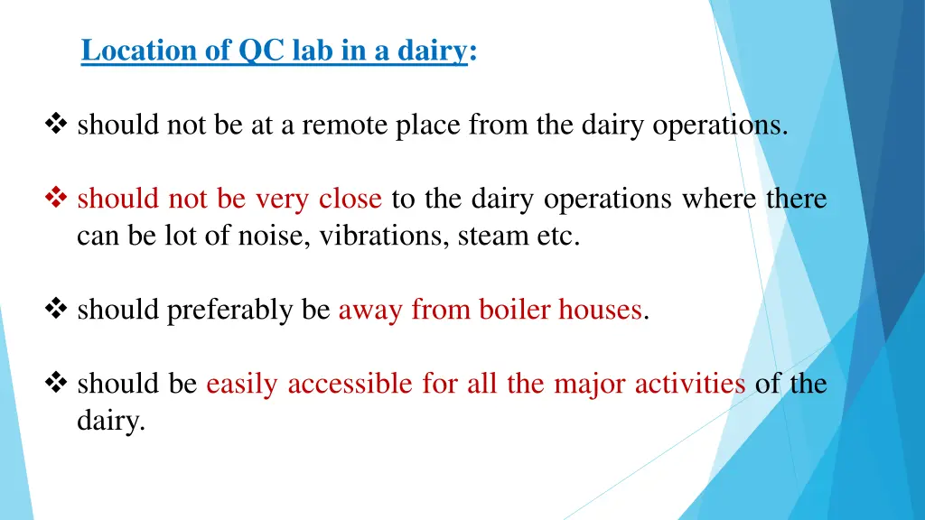 location of qc lab in a dairy