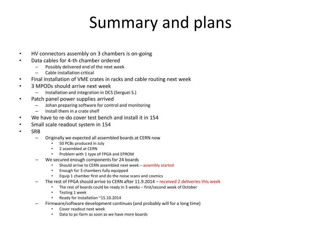 summary and plans