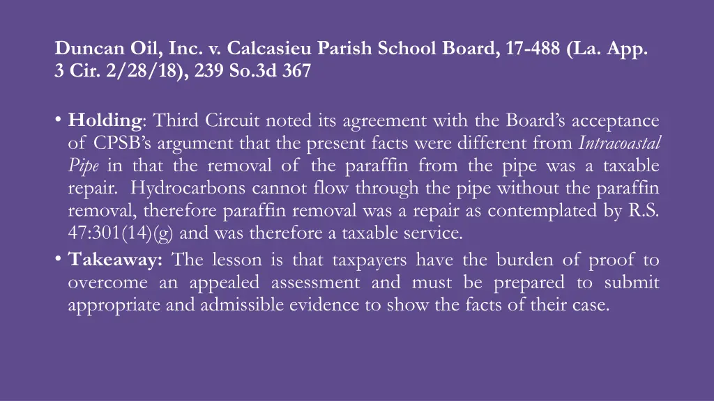 duncan oil inc v calcasieu parish school board 1