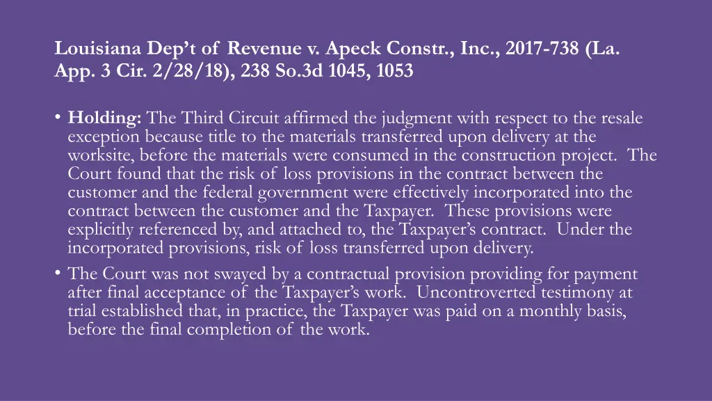 louisiana dep t of revenue v apeck constr 1