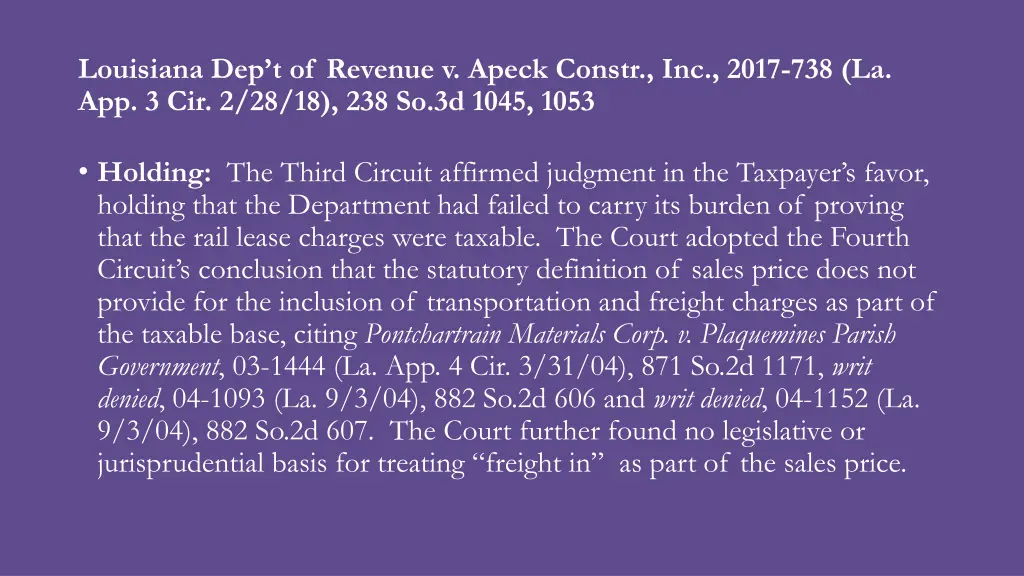 louisiana dep t of revenue v apeck constr 3