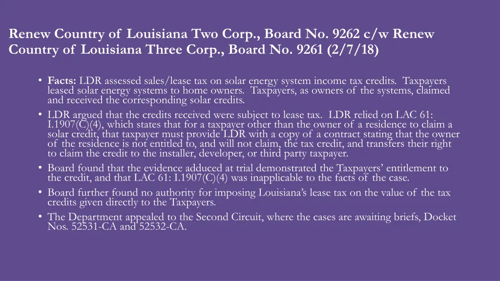 renew country of louisiana two corp board no 9262