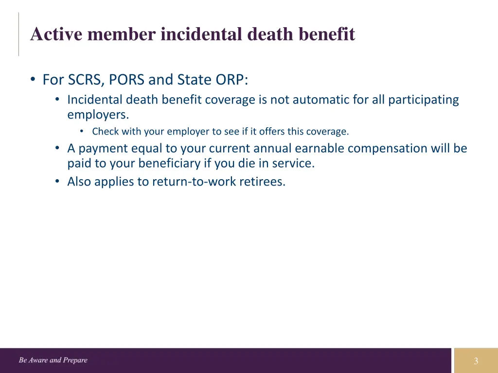 active member incidental death benefit