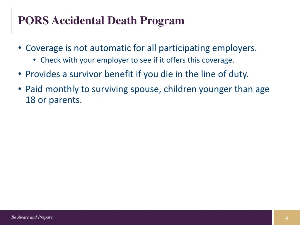 pors accidental death program