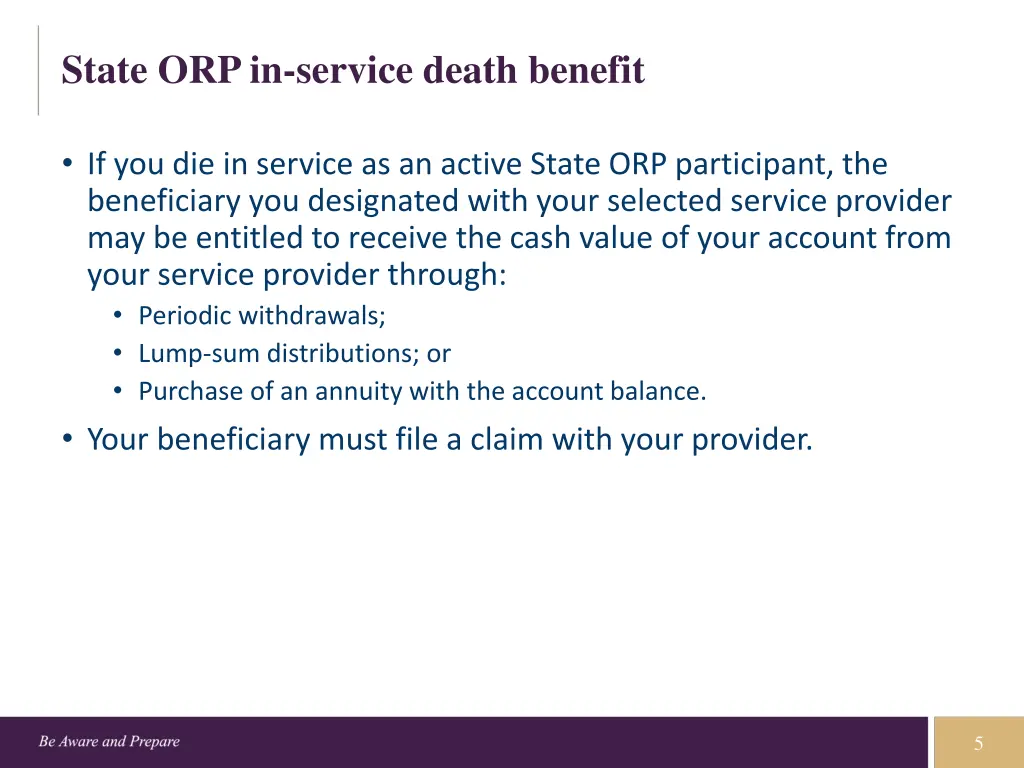 state orp in service death benefit