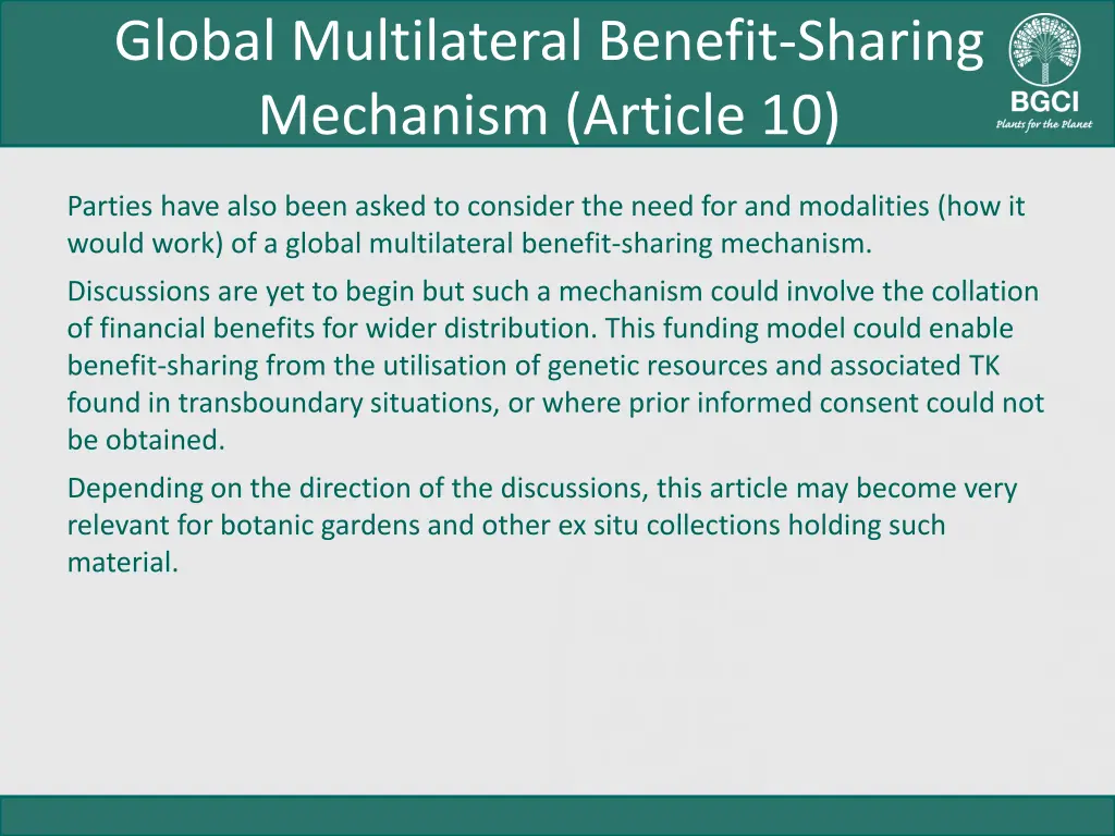 global multilateral benefit sharing mechanism