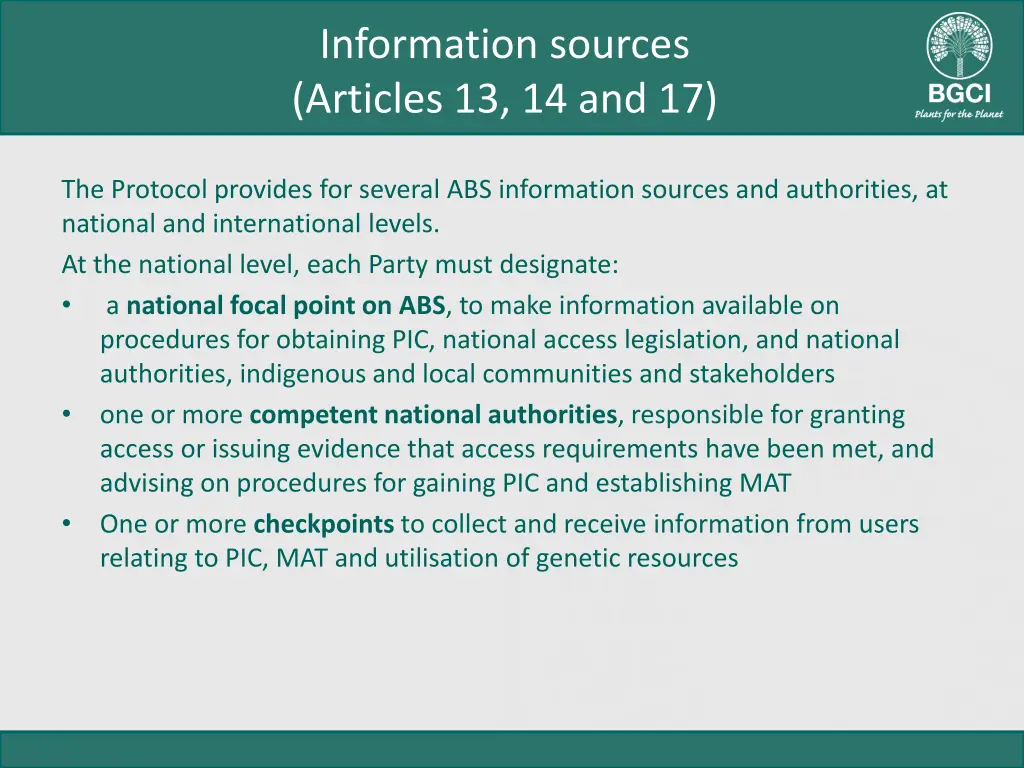 information sources articles 13 14 and 17