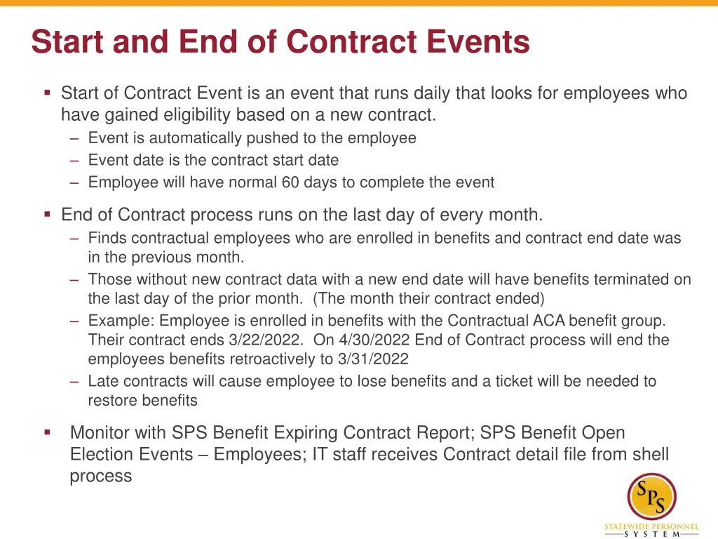 start and end of contract events