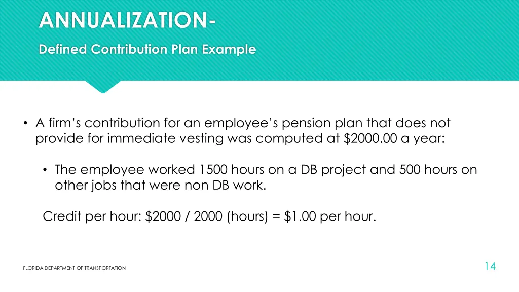 annualization defined contribution plan example