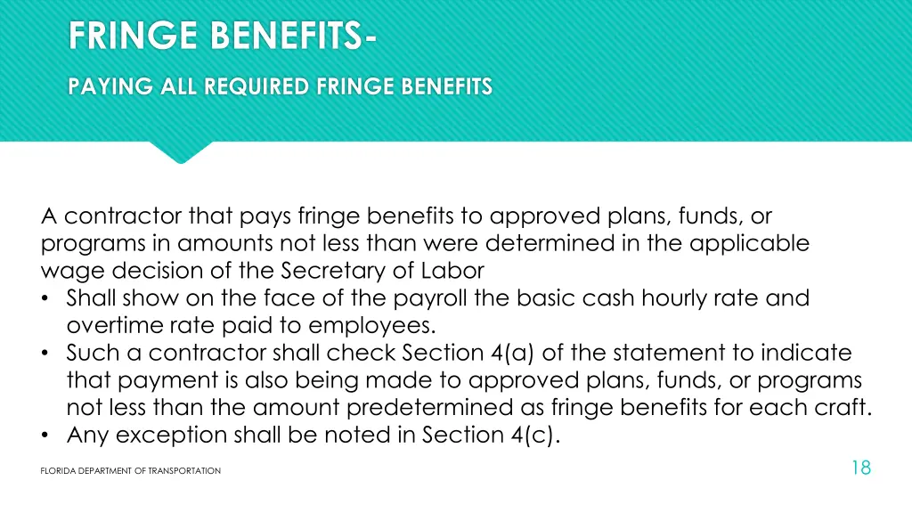 fringe benefits paying all required fringe