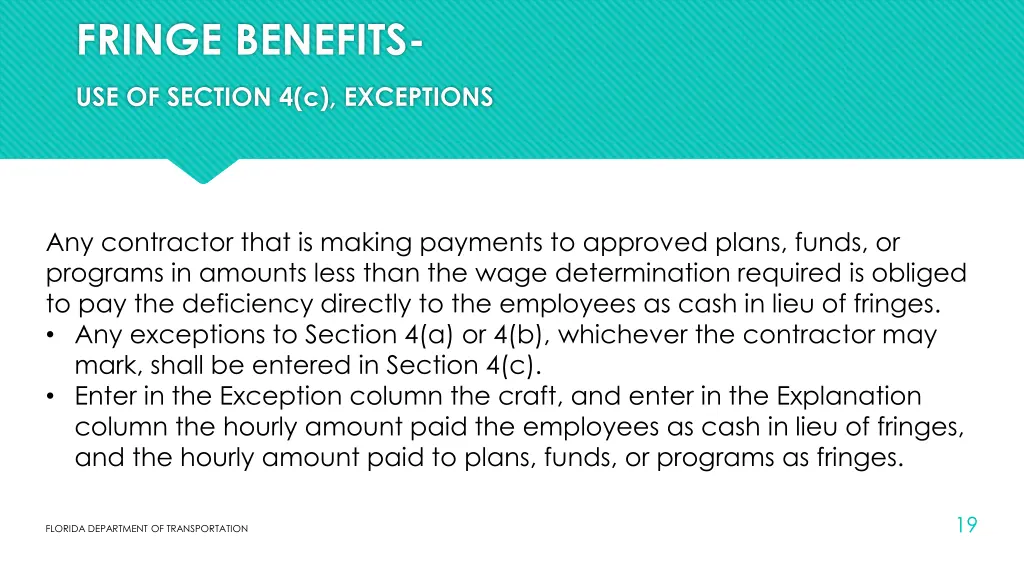 fringe benefits use of section 4 c exceptions