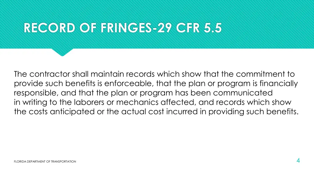 record of fringes 29 cfr 5 5