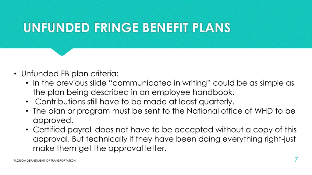 unfunded fringe benefit plans 1