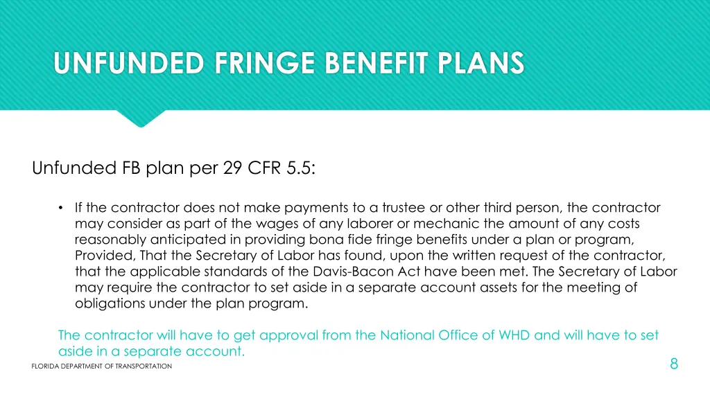 unfunded fringe benefit plans 2