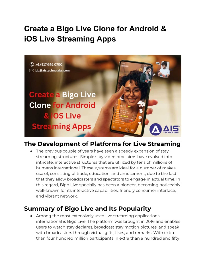 create a bigo live clone for android ios live